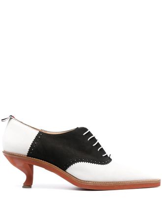 Thom Browne lace-up 50mm heeled pumps - women - Calf Leather/Metallic Fibre/Leather - 36 - White