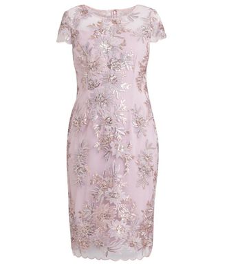 Gina Bacconi Womens Edna Midi Embroidered Dress - Pink - Size 12 UK