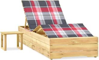 vidaXL Tumbona De Jard&iacute;n Con Mesa Y Coj&iacute;n De Madera De Pino Impregnada Vidaxl