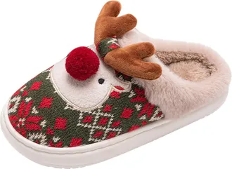 Generic Womens Winter Cute Christmas Home Warm Non Toe Thick Bottom Soft Bottom Non Cotton Slippers Fuzzy Boot Slippers Women Closed Toe (Green, 4)