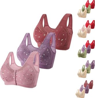 Generic Amazon Outlet Store Clearance Prime 3 Pc Daisy Bras for Older Women Full Coverage Front Closure T Shirt Bra No Underwire Comfort Hides Back Fat Bralet