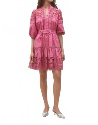 Suncoo Caty Short Embroidered Mini Dress In Rose