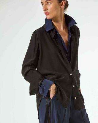Serena Bute Silk Classic Shirt - Black