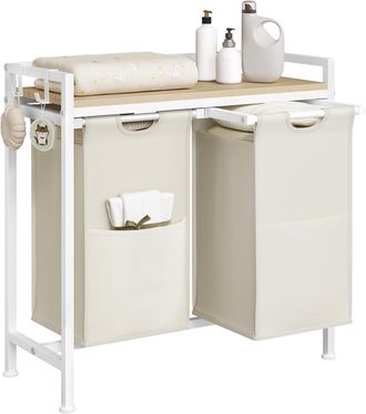 Woltu Cesta Porta Biancheria Con 2 Scomparti Estraibili, Bianco - Woltu