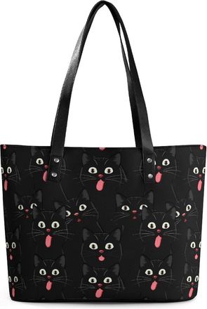 Generic Black Cat Tote Bags for Women Cute Shoulder Purses Handbags