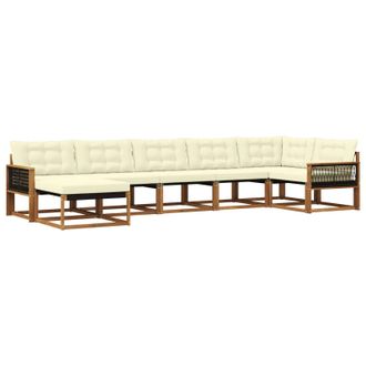 vidaXL Conjunto De Sof&aacute;s De Exterior Con Coj&iacute;n 7 Pcs Natural Y Crema Vidaxl