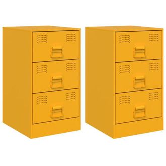 vidaXL Vidaxl - Mesitas De Noche 2 Uds Acero Amarillo Mostaza 34,5x39x62 Cm