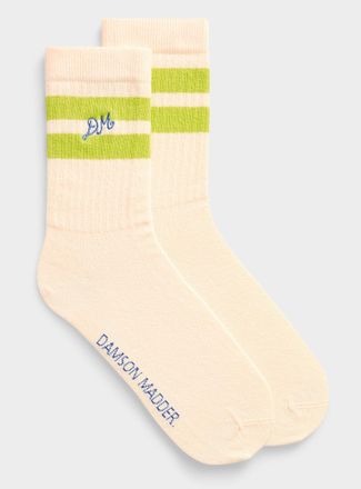 Damson Madder Womens Green double band cream socks