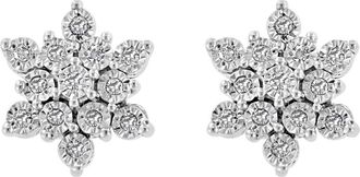 Effy Floral Sterling Silver Diamond Stud Earrings - 0.13 ctw. in White at Nordstrom Rack