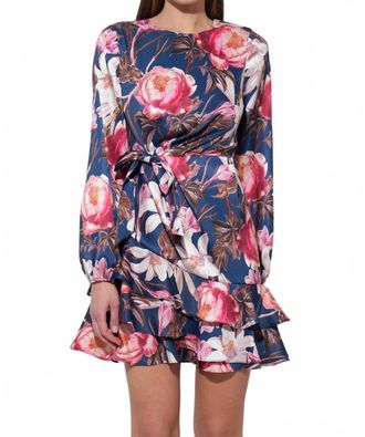 Adelyn Rae Irisa Gathered Ruffle Mini Dress In Navy