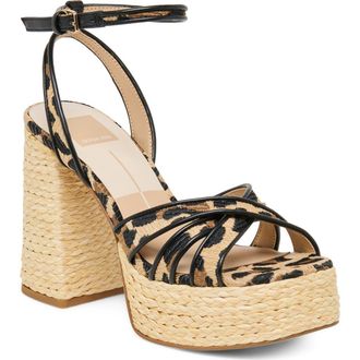 Dolce Vita Danila Piped Platform Sandal in Leopard Raffia at Nordstrom, Size 6.5