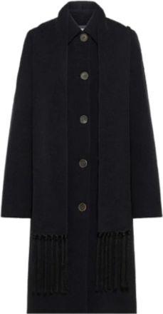 Forte_Forte Lange Jas met Afneembare Sjaal - Dames - Mantel - Blauw - M - Wol - Jassen