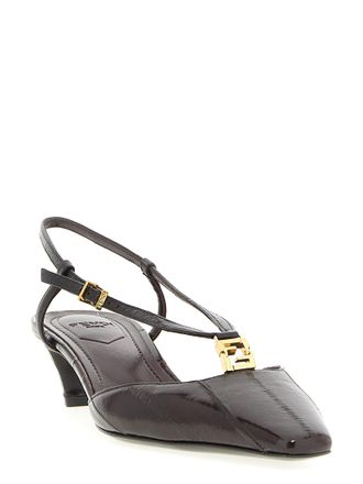 Fendi Womens Lamb Leather Slingback Heel Brown