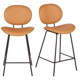 Maisons du monde Set de 2 taburetes altos marr&oacute;n, madera de roble y acero negro, 65 cm