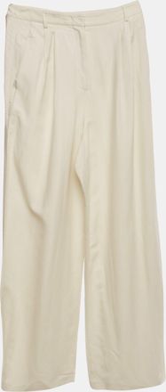Max Mara Cream Linen Blend Pleated Wide-Leg Trousers
