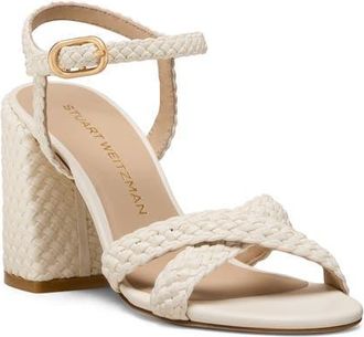 Stuart Weitzman Alyssa Ankle Strap Woven Sandal in Cream at Nordstrom, Size 8.5