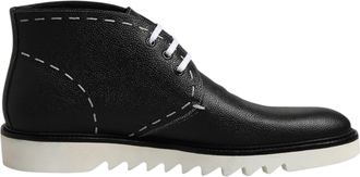 Dolce & Gabbana Mens Leather Ankle Boot Stitch Detail - Black - Size EU 44