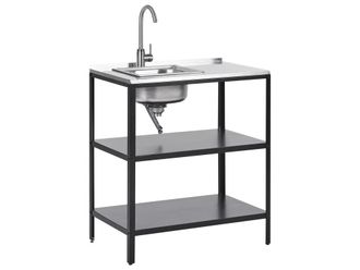 Beliani Isla de cocina exterior con fregadero Metal Negro