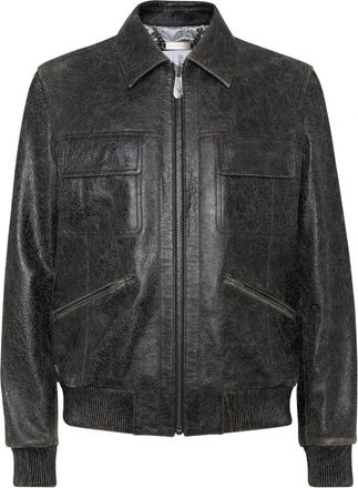 Philipp Plein Leather Bomber - Heren - Leren en Su&egrave;de Jassen - Grijs - 3XL - Leer - Jassen