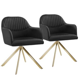 TecTake Armchair Lona Set Of 2 - Black/Gold in Black | Size: 2 Pack