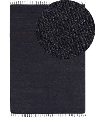 Beliani Tappeto Corridoio 160 X 230 Cm Rettangolare Tessuto A Mano Con Nappe Decorative Nero Sinankoy