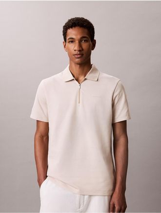 Calvin Klein Mens Herringbone Zip Polo Shirt - Light/Pastel Brown - 2XL