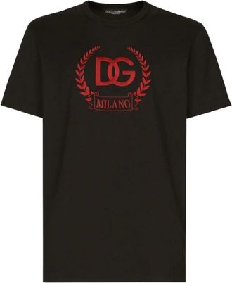 Dolce & Gabbana T-Shirt in cotone con logo ricamato - - Tops - Uomo - Nero - M