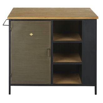 Maisons du monde Isla central de cocina con una puerta de madera de abeto y metal negro