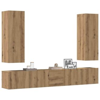 Berkfield Home Wall Mounted TV cabinets 5 pcs Artisan Oak Engineered Wood in Brown