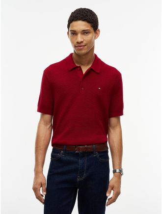 Tommy Hilfiger Mens Short-Sleeve Cotton-Cashmere Sweater Polo - Regatta Red - XL