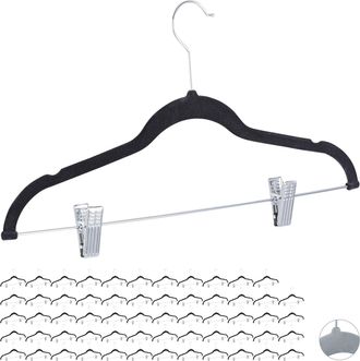 Relaxdays Grucce, Velluto Con Pinze, Set Da 60, Gancio Girevole 360&deg;, Pantaloni & Camicie, Antiscivolo, 43 Cm, Nere