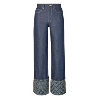 Tory Burch Tory Burch, Wide Jeans, female, Blue, Size: W27 Contrast Cuff Straight Leg Jean