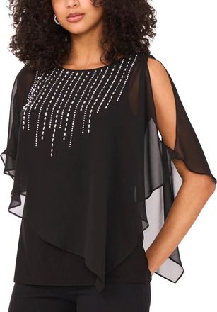 MSK Msk Top Womens Black Sheer Beaded Detail 3/4 Split Sleeve Blouse PAL96