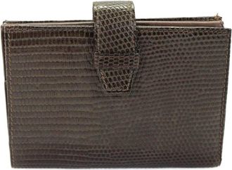 De Vecchi Womens Genuine Lizard Skin Textured Multilayered Card Wallet Brown