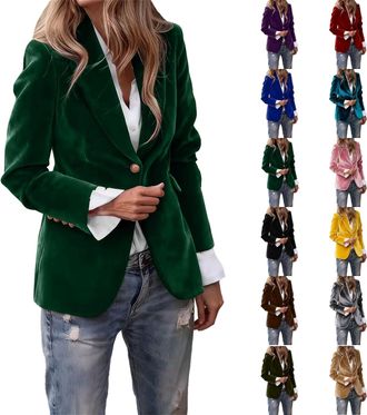 Generic Womens Suit Jackets & Blazers Womens Blazer Velvet Blazer Suit Casual Long Sleeve Jacket Ladies V Neck Office Work Notched Collar Coats Button Down Bl