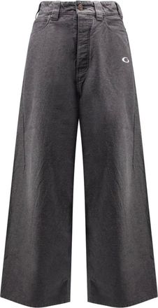 Balenciaga Wide Trousers, male, Gray, XS, Embroidered Logo Cotton Trousers