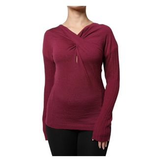 Roberto Cavalli V-neck Knitwear, female, Brown, Size: L Keyhole Jumper