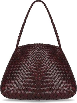 Dragon Diffusion Bourgondische Geweven Leren Schoudertas - Dames - Schoudertassen - Rood - ONE Size - Leer - Tassen