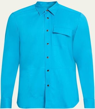 Kiton Mens Cashmere Pocket Button-Down Shirt