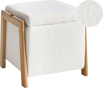 Beliani Puf Con Almacenaje Glamuroso Reposapi&eacute;s Tapizado En Boucl&eacute; Sala De Estar Dormitorio Blanco Edland