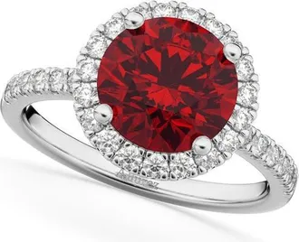 Allurez Halo Ruby & Diamond Engagement Ring 14K in 2.80Ct/white Gold at Nordstrom, Size 5.5