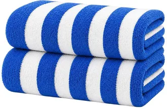 Luxury Home 2-Pack Cabana Striped Terry Cloth Beach Towels