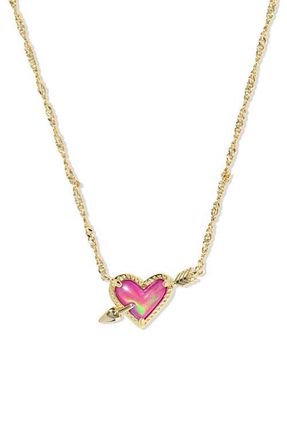 Kendra Scott Ari Heart Pendant Necklace in Gold Pink Opalescent Resin at Nordstrom