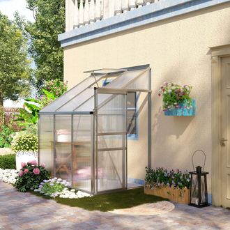 OUTSUNNY 6 x 4ft Lean to Polycarbonate Greenhouse for Outdoor w/ Sliding Door in Clear