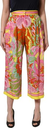 Dolce & Gabbana Womens Floral-Print Silk Trouser Multicolor Elastane
