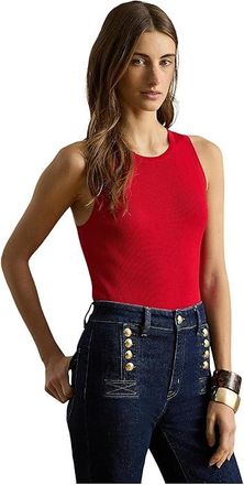 Lauren Ralph Lauren Rib-Knit Sleeveless Sweater Womens Clothing Cruise Red : XS, Viscose