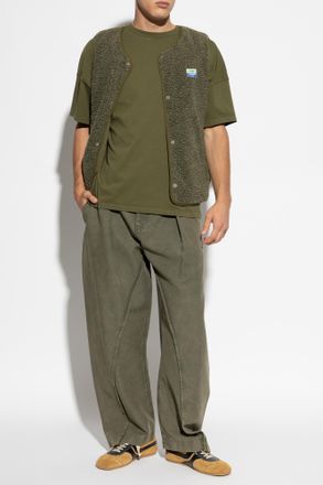 American Vintage Furry Vest With Logo Patch, Mens, Green