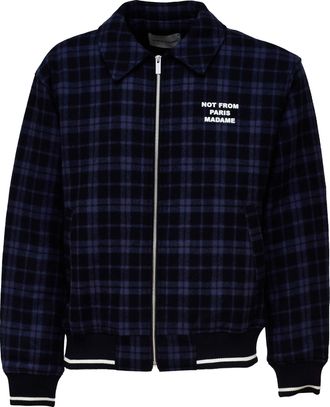 Dr&ocirc;le de Monsieur Check Flannel Jacket with Bold Slogan Print