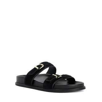 Dune London Womens Ladies Lissons - Double Strap Slip-On Sandals - Black Suede - Size UK 7