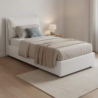 Dmora Talamo Italia - Cama Individual Zusanne, Cama Contenedor Con Revestimiento De Tela, 100% Made In Italy, Apertura Frontal, Adecuado Para Colch&oacute;n Cm 90x